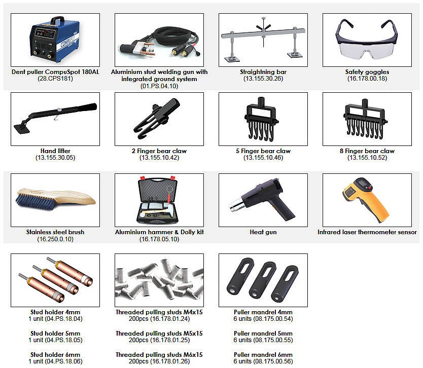 Included Accessories with Alumatech Aluminum Dent Puller Workcenter