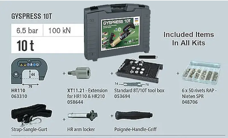 GYSPRESS 10T - 8T Rivet Gun Included Accessories
